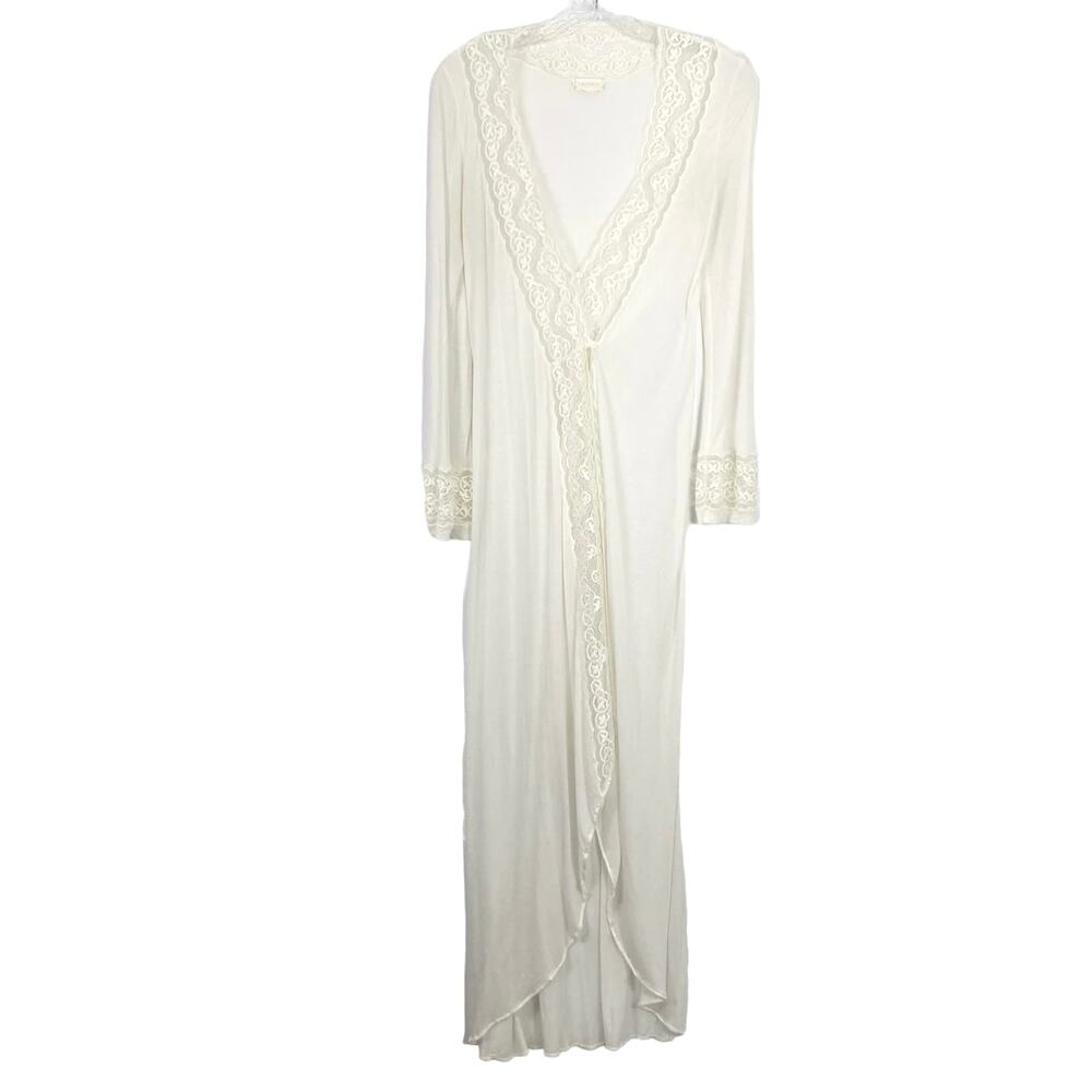 NWOT Vintage LA PERLA Robe 2/S ITALY Silk-blend Lace-Trim White Buttons Long